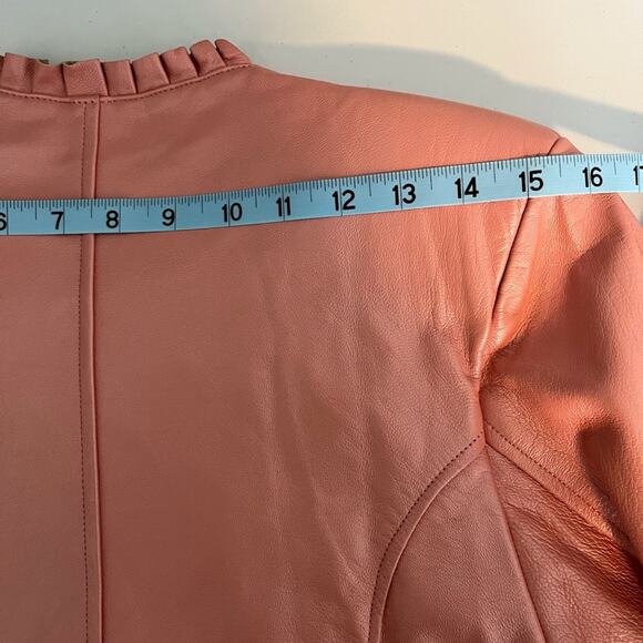 VTG Arella Leather and Sportswear Pink Coral Leather Open Front Jacket Small EUC - Picture 11 of 13
